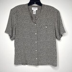 Rena Rowan for Saville Blouse Size 6 Short Sleeve Floral Print Shoulder Pads